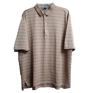 Fairway & Greene Pureformance Men Size Large Golf Polo Beige Stripped Shirt